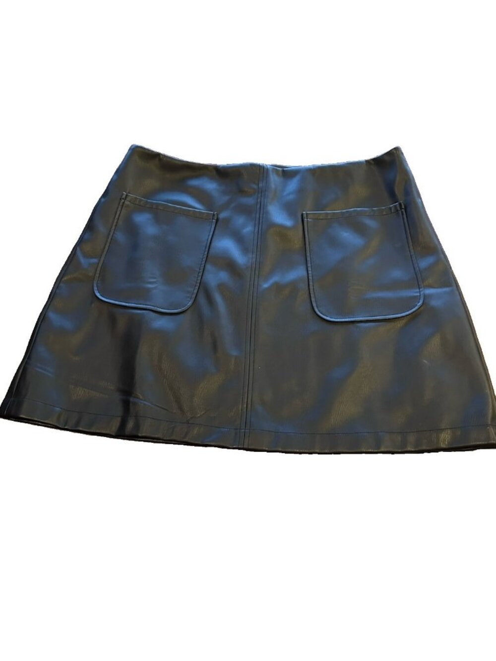Anthropologie Maeve PU Leather Skirt Black Large Short Pockets A-Line
